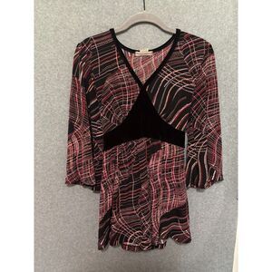 Susan Lawrence Y2K Fairy Grunge Mesh Top S Bell Sleeve Velvet Waist Indie Whimsy
